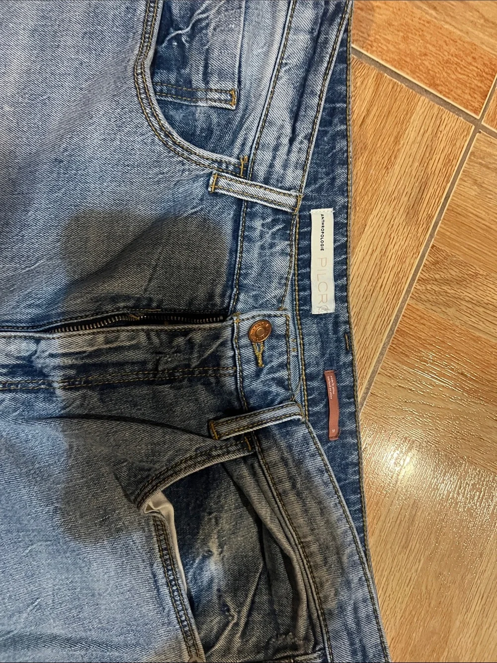 Anthropologie Mid-Blue Distressed Frayed-Hem Denim Shorts - Picture 2 of 8
